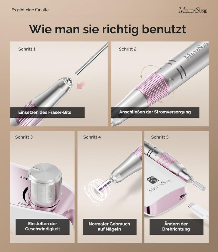 MelodySusie Tragbarer Nagelfräser 30000 RPM, SC320F Professionelle Kabellose Elektrische Nagelfeile