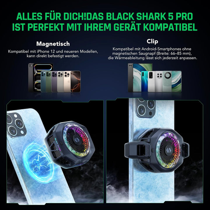 Black Shark 5 Pro Magnetischer Handykühler – 18 adressierbar RGB-LED-Lichter, Trennbarer Griff, APP-