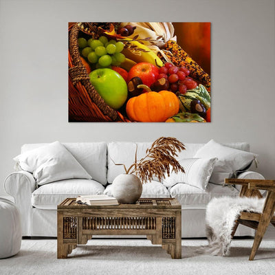 ARTTOR Bilder auf Leinwand 100x70cm Leinwandbild Weidenkorb Obst Gemüse Gross Wanddeko Bild Schlafzi