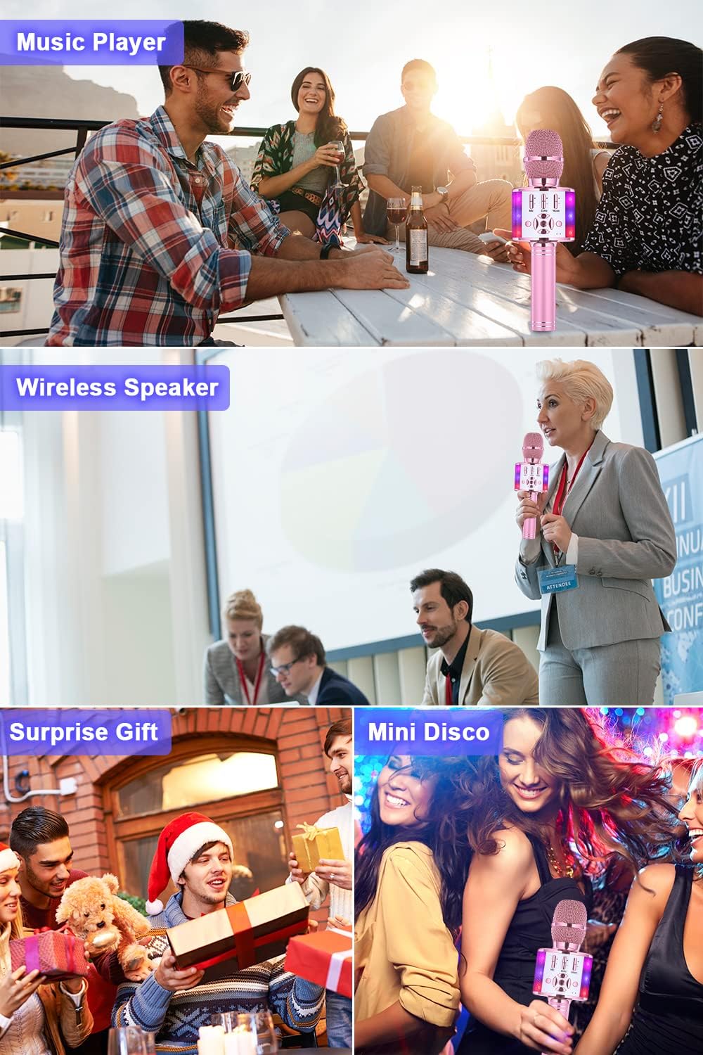 BONAOK Magic Sing Karaoke Microphone, Bluetooth Microphone Karaoke Kids, 4 in 1 Sing Microphone, Wir