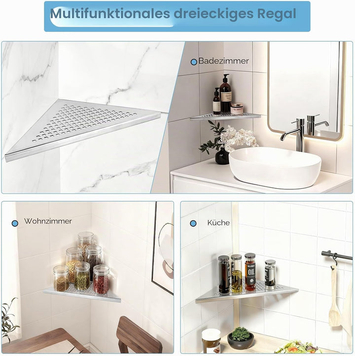 1 Stück Ecke-Duschablage Edelstahl 304 Badezimmerregal ohne Bohren Eckablage Duschablage mit Gitterd