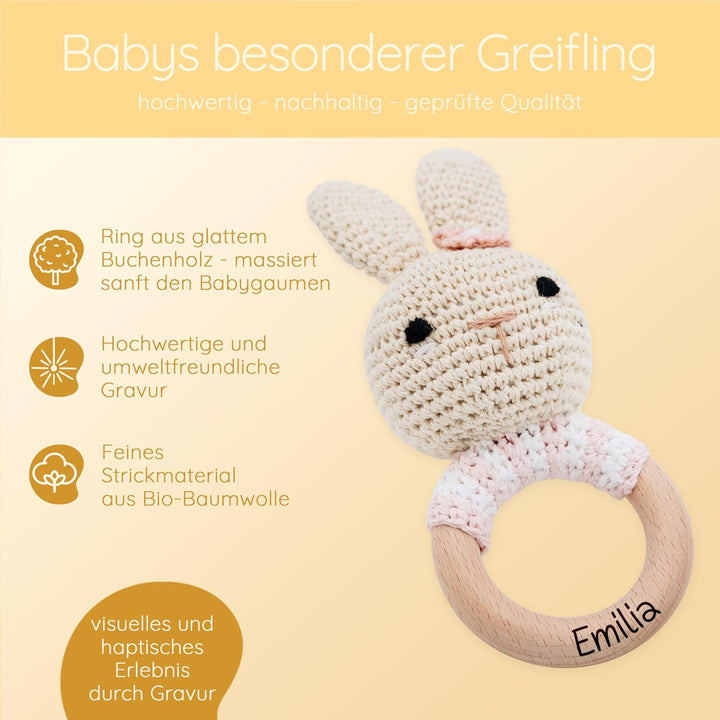 Bärenfreunde® - Personalisierter Beissring Baby - Niedlicher Greifling für Baby's ab 0 Monate - Baby