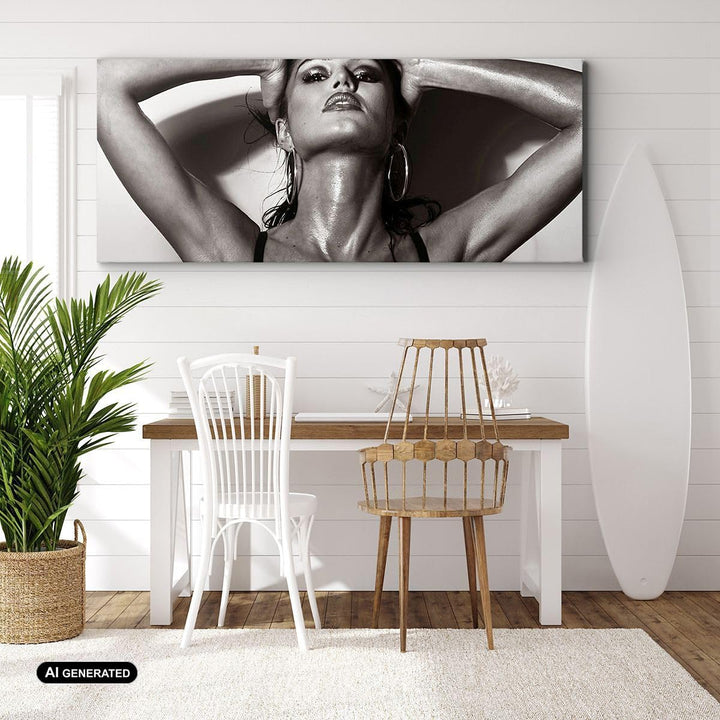 Wandbilder Dekoration Wohnzimmer Frau Eleganz Sommer nass Panorama Bilder auf Leinwand 120x50cm Lein