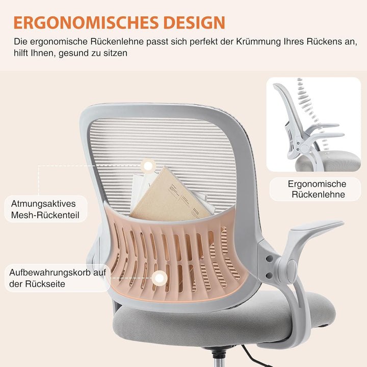 Sweetcrispy Bürostuhl Ergonomisch, Schreibtischstuhl mit Lendenwirbelstütze, Höhenverstellbarkeit St
