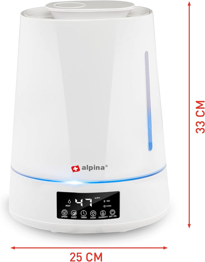 JUNG ALPINA Luftbefeuchter 4,3L Wassertank weiss, mit Fernbedienung, Aroma Diffuser Raumbefeuchter f