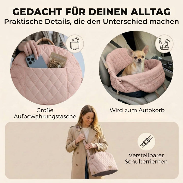 Hundetransporttasche fürs Auto, Auto-Hundesitz, Katzentransporttasche mit Schultergurt und Sicherhei