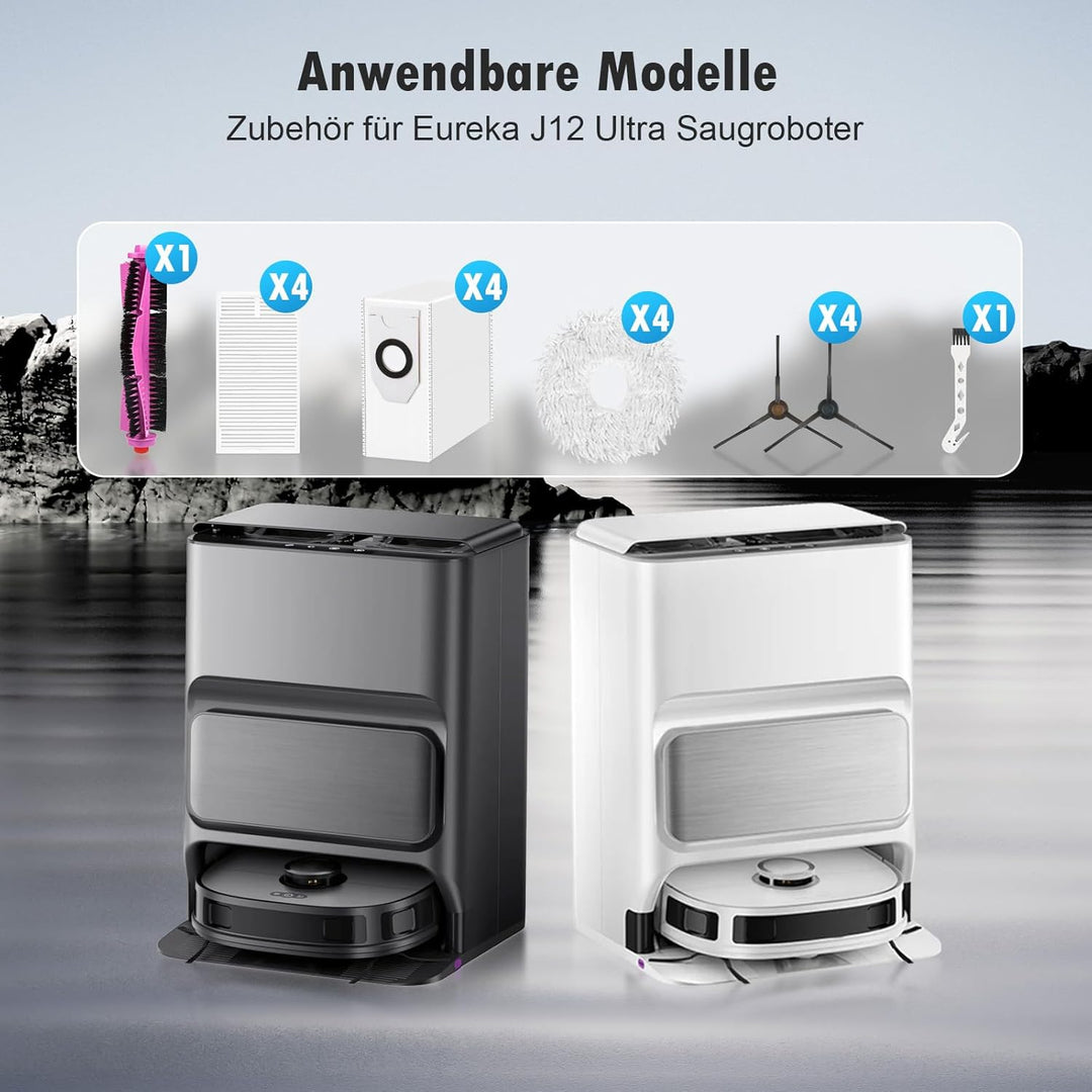 18 Stück Zubehörset für Eureka J12 Ultra Saugroboter mit 1 Hauptbürste 4 Wischtücher 4 HEPA Filter 4