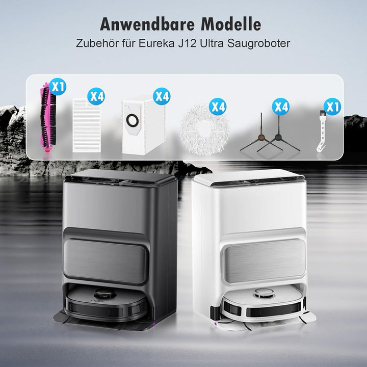 18 Stück Zubehörset für Eureka J12 Ultra Saugroboter mit 1 Hauptbürste 4 Wischtücher 4 HEPA Filter 4