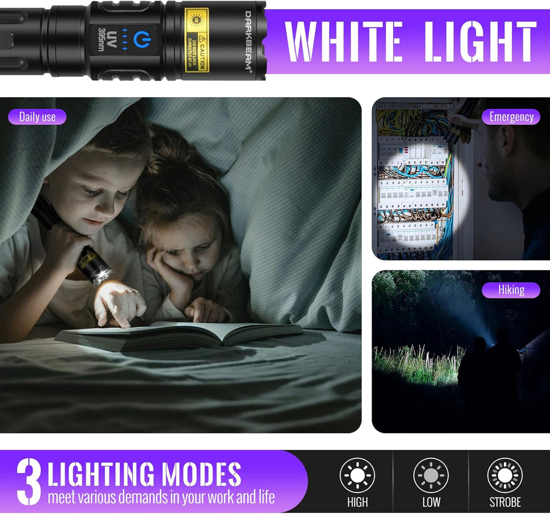 DARKBEAM UV Taschenlampe Schwarzlicht 395nm, LED Taschenlampen USB Aufladbar Superhell Fokus einstel