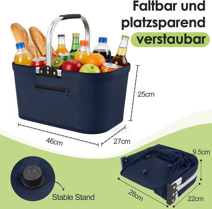 Faltbarer Einkaufskorb 30L Tragekorb Grosser Picknickkorb aus 600D Oxford-Stoff, wasserabweisend Ein