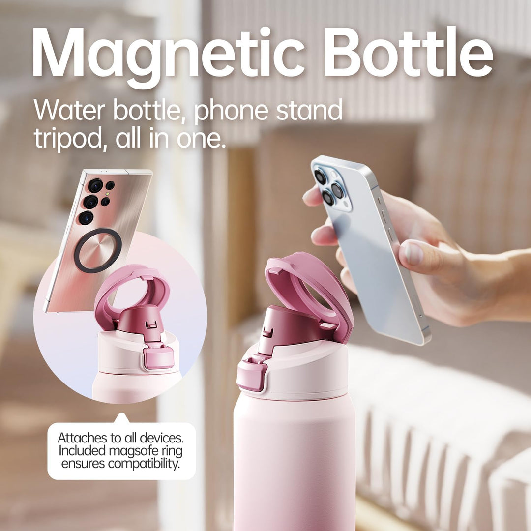 Magcheer Trinkflasche mit Handyhalterung 750ml Magnetische Wasserflasche 360° Verstellbar Flasche Ma