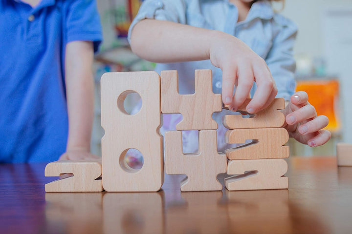 SumBlox All-New Basic Set of 76 Math Building Blocks - STEM Solid Wood Educational Number Blocks, In