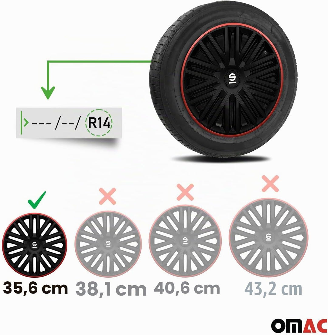 Sparco Radzierblenden Bergamo - 14-Zoll - Schwarz/Rot - Satz mit 4 Stück