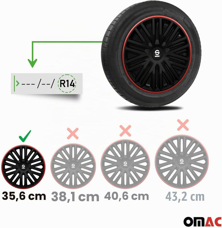 Sparco Radzierblenden Bergamo - 14-Zoll - Schwarz/Rot - Satz mit 4 Stück