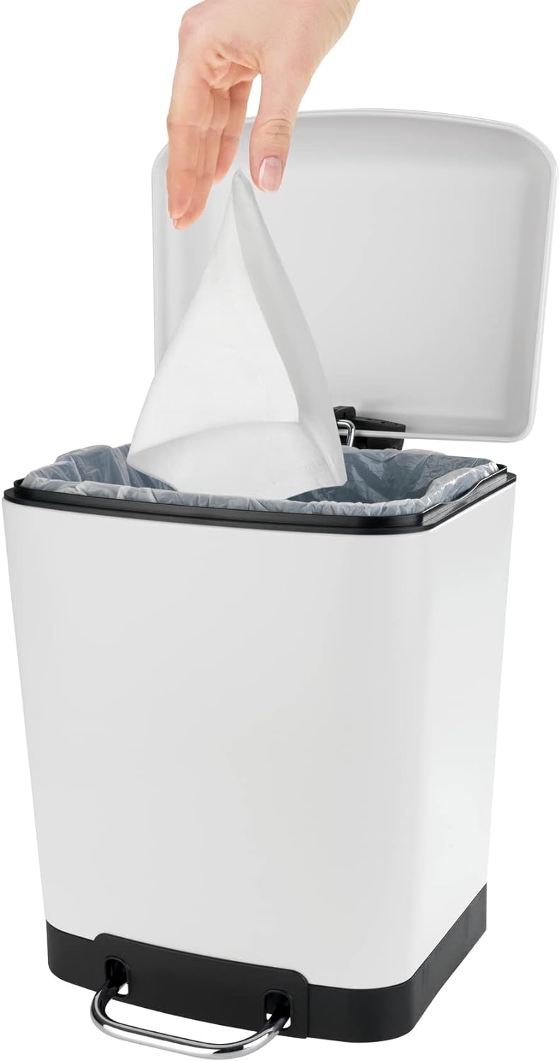 WENKO Treteimer Studio Easy-Close Weiss 6 L - Mülleimer mit Absenkautomatik Fassungsvermögen: 6 l, S