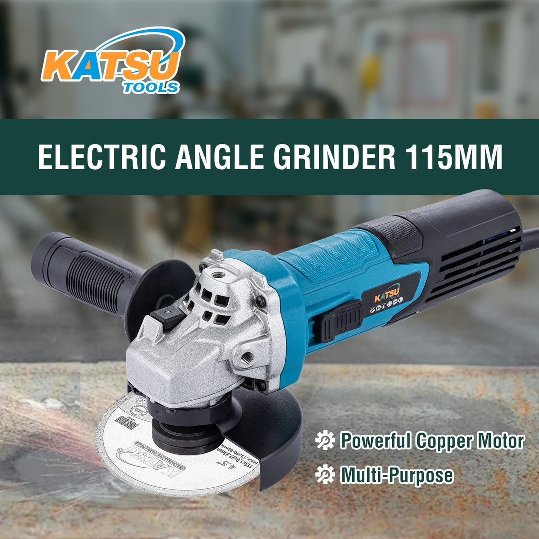 KATSU Tools Kabelgebundener Winkelschleifer 115 mm 750 W, schlankes Gehäuse, für Mauerwerk, Beton, F