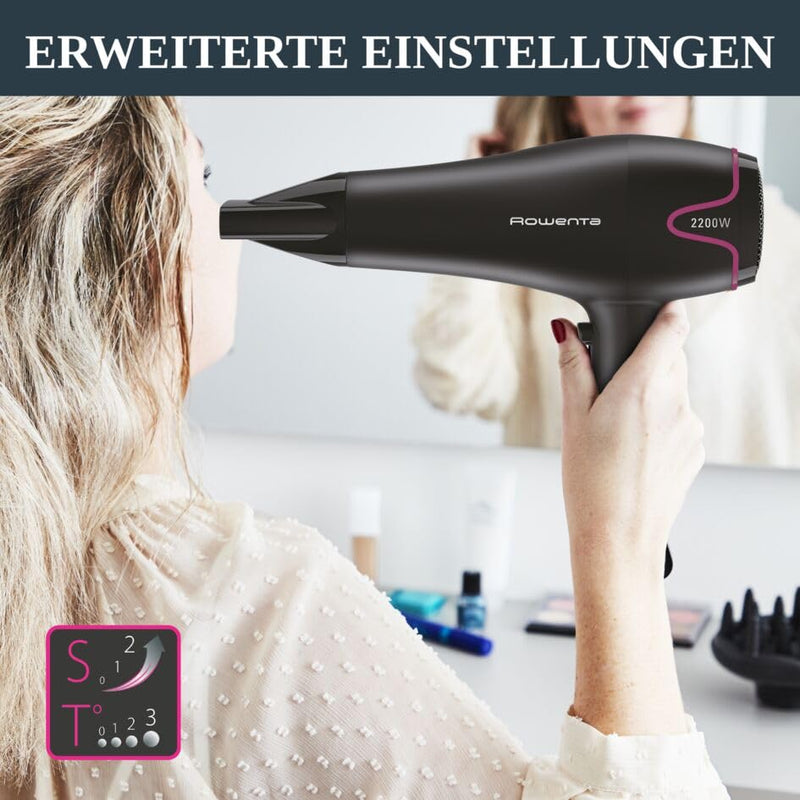 Rowenta CV5713 Motion Dry Haartrockner | 2200 Watt | schnelles Trocknen | 6 Einstellungen | Stylingd