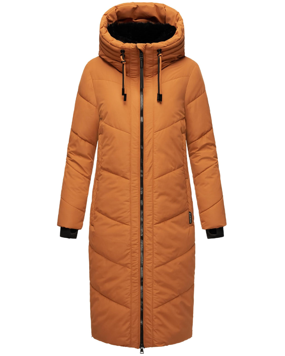 MARIKOO Damen Wintermantel Warmer Steppmantel lang mit Verstellbarer Kapuze und hohem Kragen Nadaree