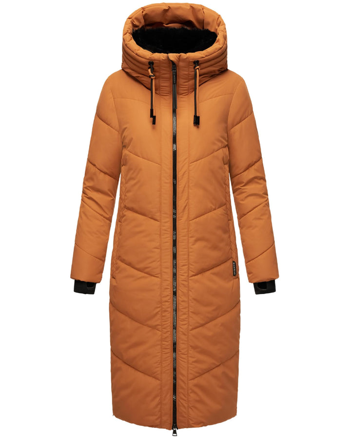 MARIKOO Damen Wintermantel Warmer Steppmantel lang mit Verstellbarer Kapuze und hohem Kragen Nadaree