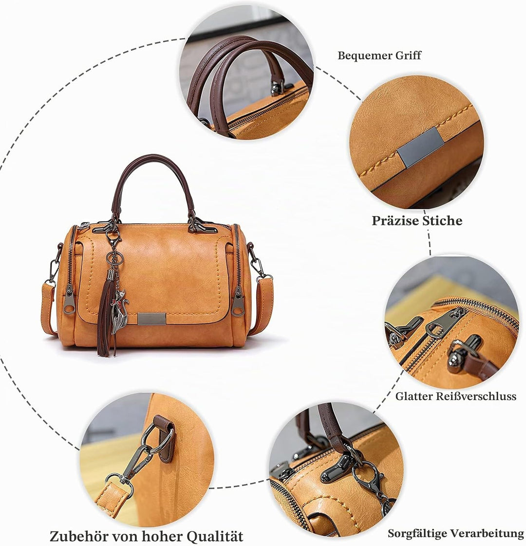 PORRASSO Retro Handtasche Damen Umhängetaschen Frauen Schultertaschen Wasserdicht PU Leder Henkeltas