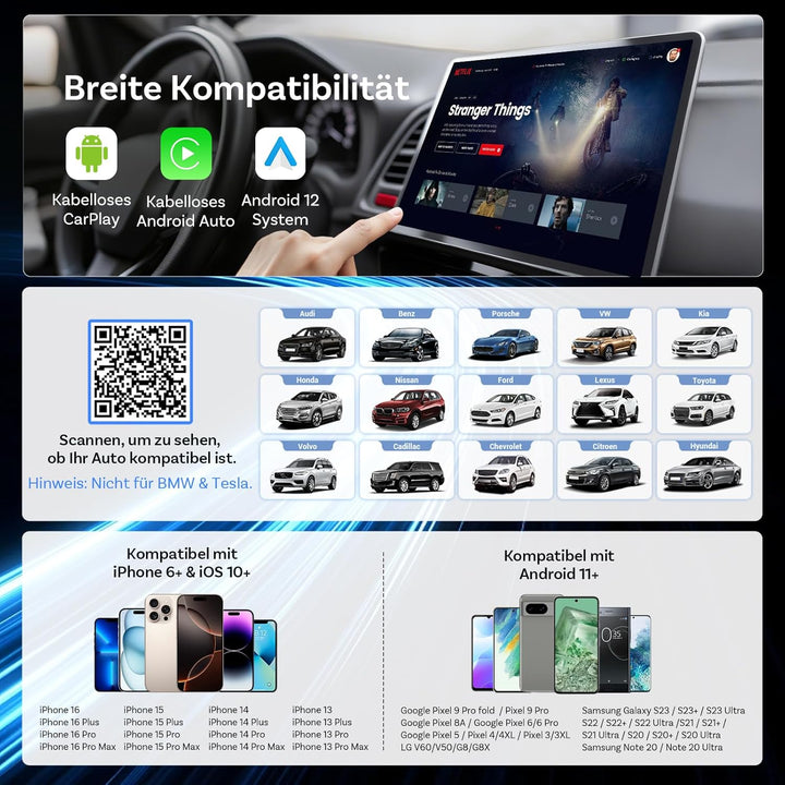 OTTOCAST Play2video Ultra 2026 Upgrade, kabelloser CarPlay & Android Auto Adapter mit YouTube/Netfli