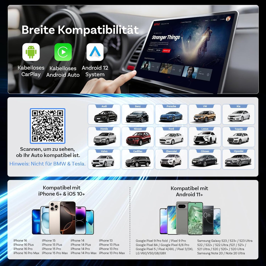OTTOCAST Play2video Ultra 2026 AI Box, Wireless CarPlay & Android Auto Adapter mit YouTube, Netflix,