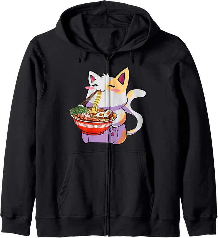 Kawaii Ramen Neko Shirt Herren Damen Kinder Japanische Nudel Anime Kapuzenjacke