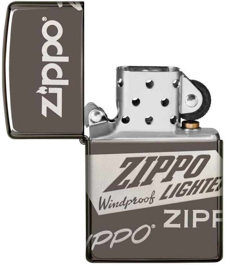 Zippo 49051 – Zippo Logo Design - Black Ice – Sturmfeuerzeug, nachfüllbar, in hochwertiger Geschenkb