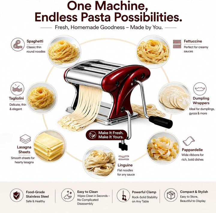 XINGYUEXUAN Manuelle Nudelmaschine Teig Spaghetti Nudeln Walze Presse Maschine Built-in 2 mm & 4 mm
