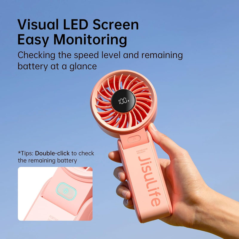 JISULIFE Handventilator Life7,2024 Leistungsstarker tragbarer Ventilator mit LED Anzeige, 19.5 Stund