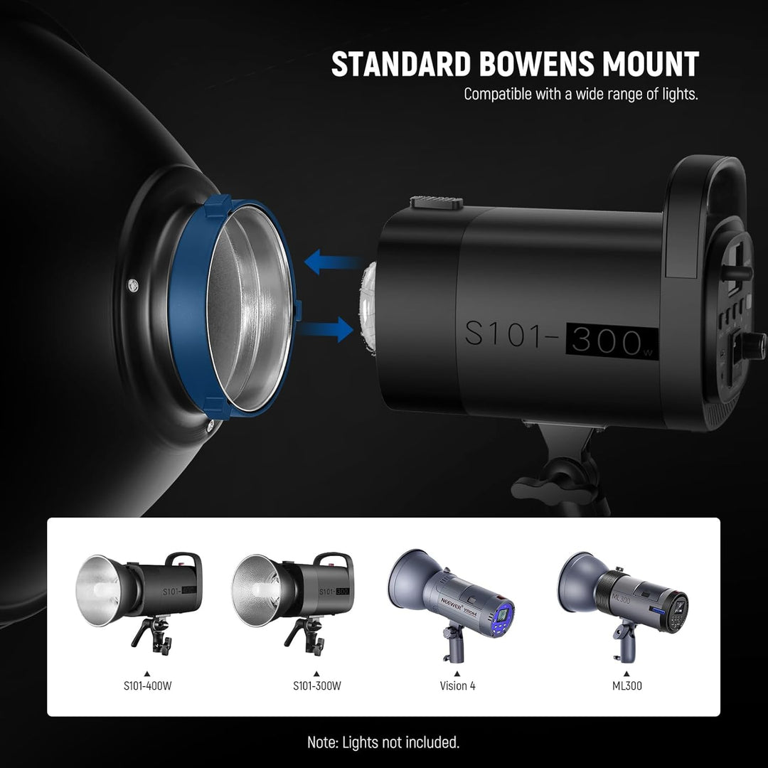 NEEWER 30cm Metall Beauty Dish Bowens Mount Reflektor Set mit weissem Diffusor, Honeycomb Grid für S