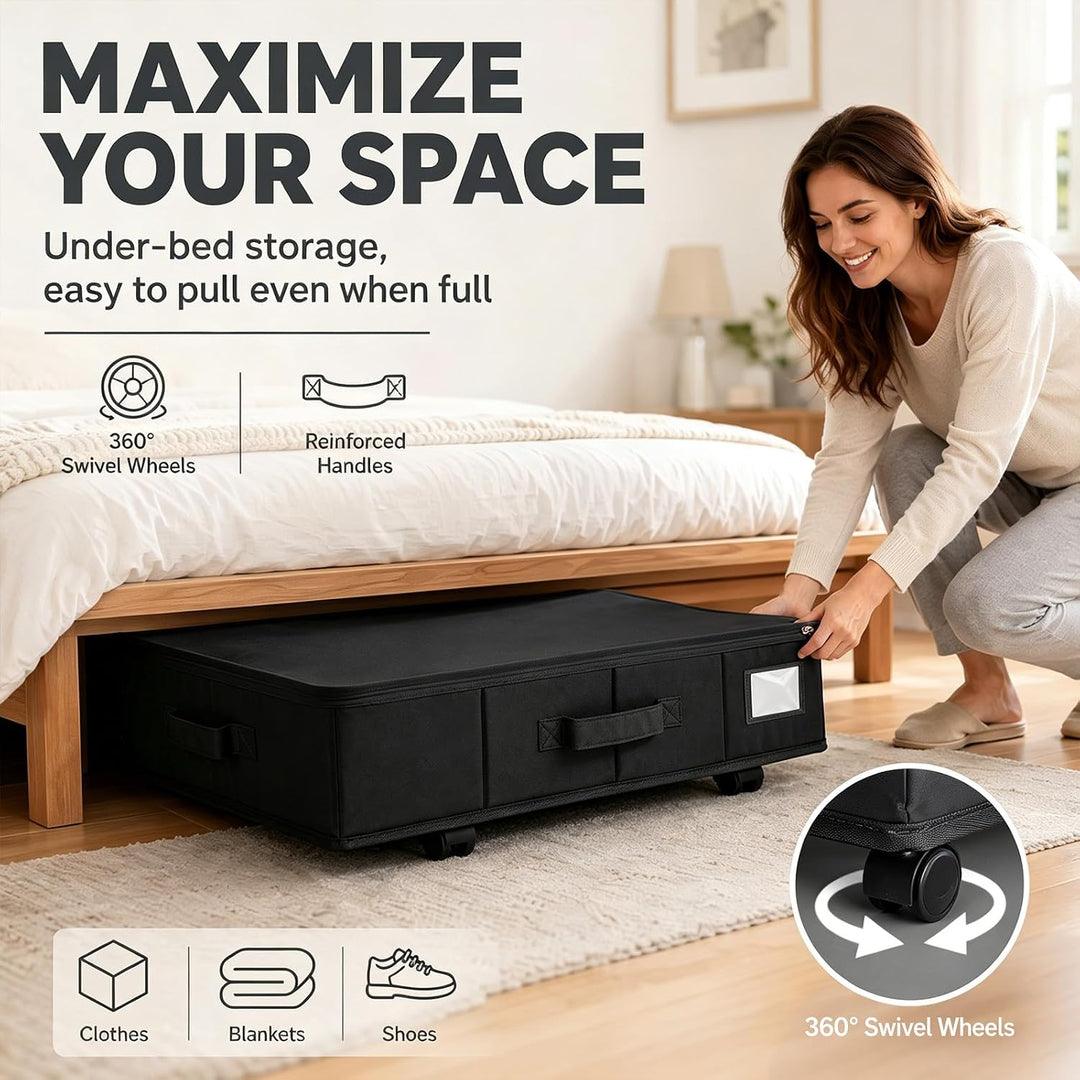 2 Stück Unterbettkommode mit Rollen 360°Drehung, Unterbett Aufbewahrungsbox mit Transparentem Deckel