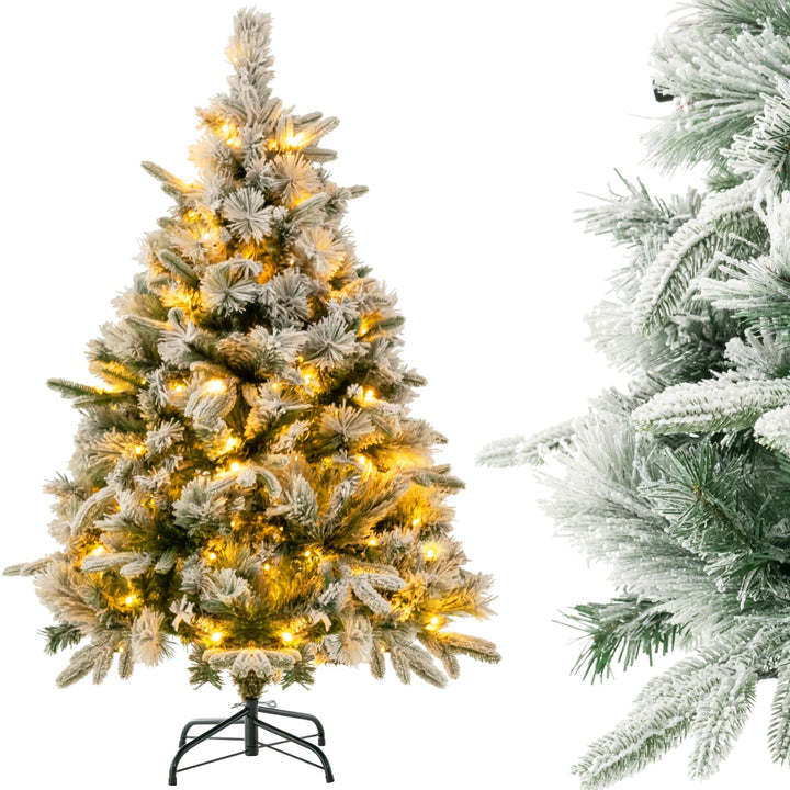 COSTWAY Künstlicher Weihnachtsbaum mit Schnee und Beleuchtung, 136 cm Tannenbaum mit 150 Warmweissen
