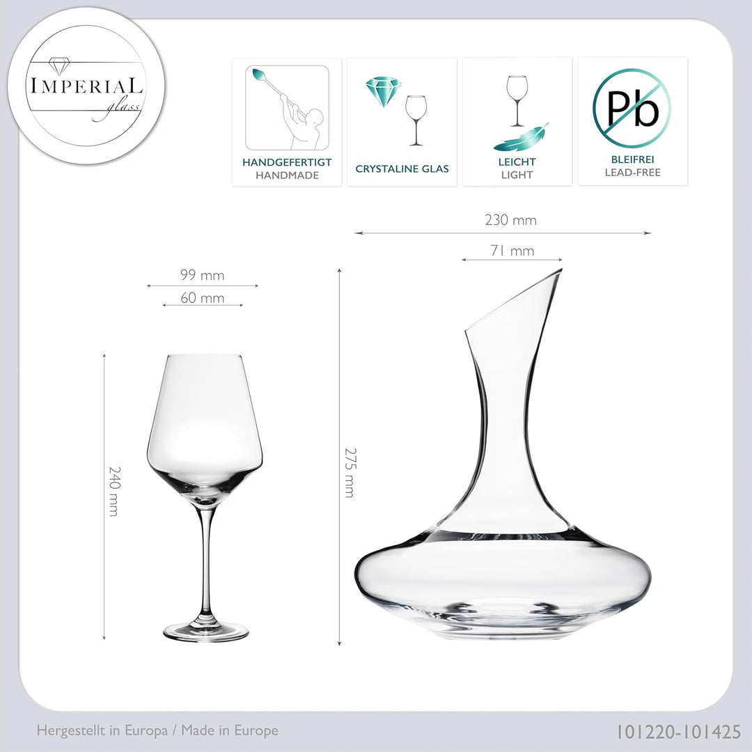 Weindekanter mit 4er Set Rotweingläser aus Crystalline Glas Serie Athen 2100ml/580ml Weinkaraffe Bor