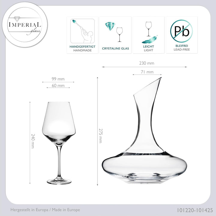 Weindekanter mit 4er Set Rotweingläser aus Crystalline Glas Serie Athen 2100ml/580ml Weinkaraffe Bor