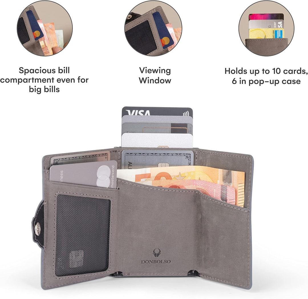 DONBOLSO Wallet Flip Geldbörse Herren - Slim Wallet mit Flipcase - Leder Kartenetui mit RFID Schutz