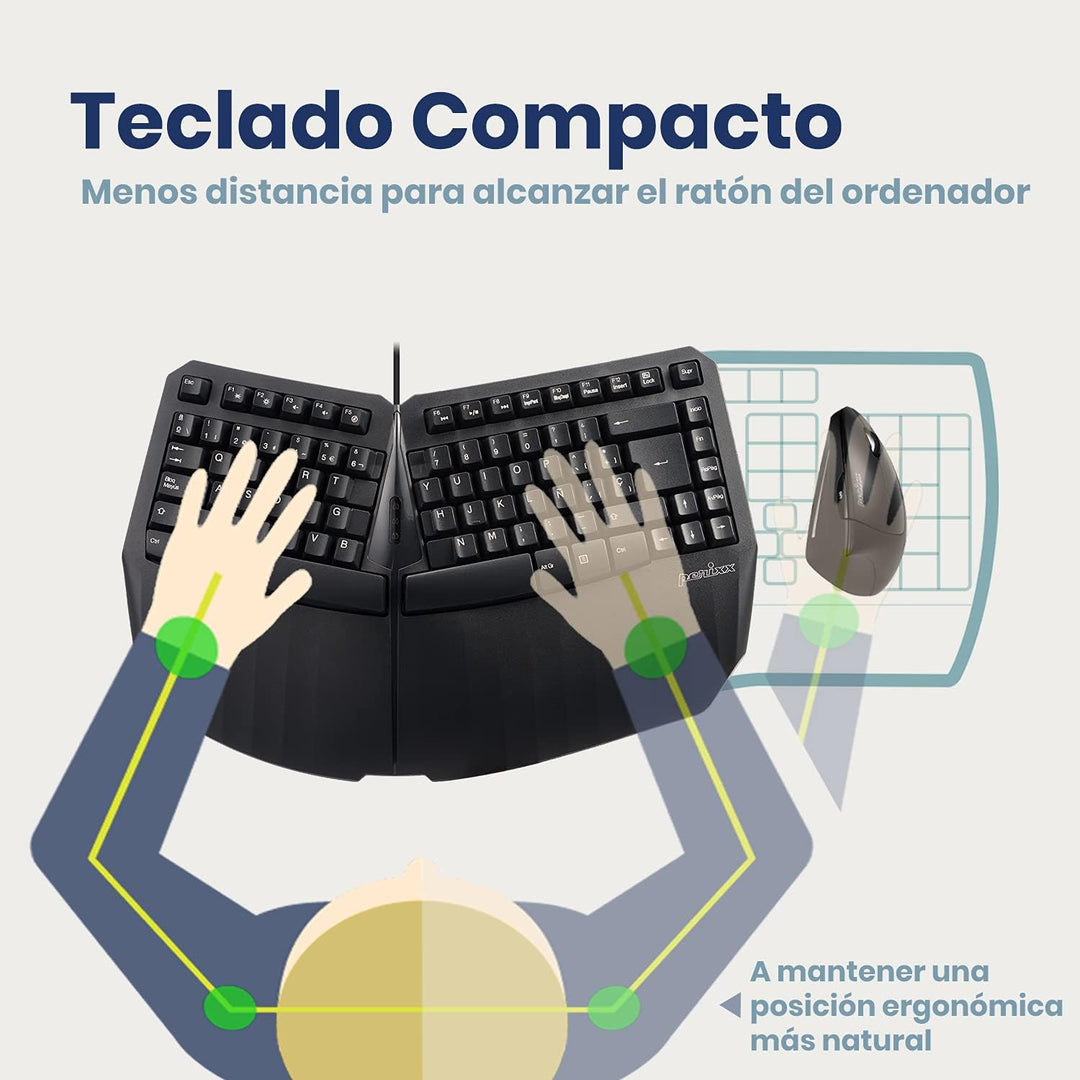 Perixx PERIBOARD-413B ES, Kabelgebundene ergonomische kompakte Geteilte Tastatur, 40 x 27,5 x 5,5 cm