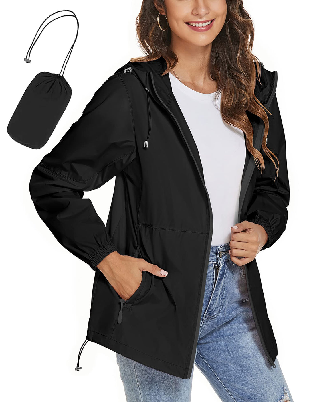 iWoo Regenjacke Damen Wasserdicht Atmungsaktiv Dünne Regenmantel Leichte Jacke Outdoorjacke Windbrea
