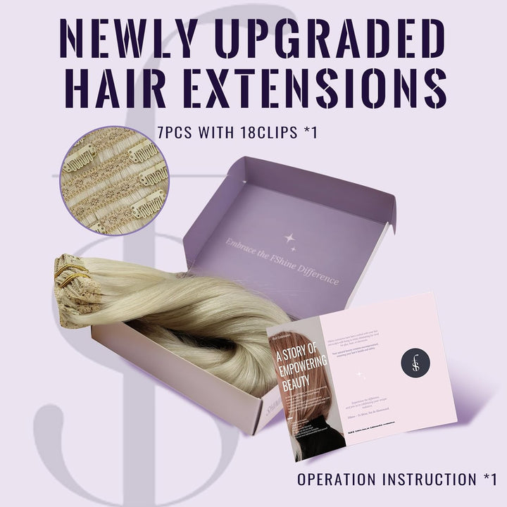 Fshine Clip in Extensions Echthaar Weissblond 35cm 120g Glatt Haar Extension Echthaar Clip in Haarve