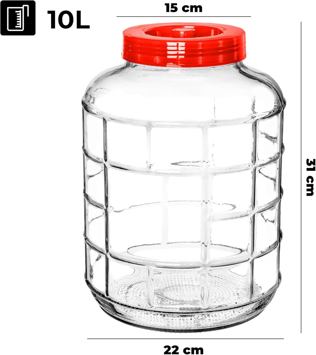 KADAX Gärballon 10L, Glasballon mit Deckel aus Kunststoff, Weinballon, Glasgärballon, universelles G