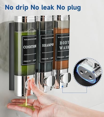 Duschseifenspender, Wandmontage, 3 Kammer-Shampoospender für Dusche, mit 5 Etikettenaufklebern, 3 x