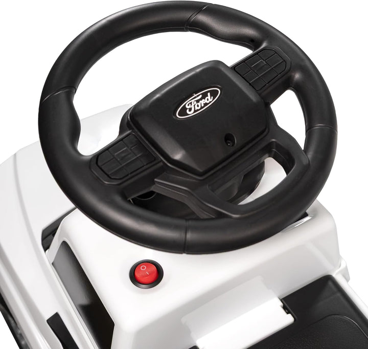 Lemodo Rutschauto Ford F-150 weiss mit Schiebestange, Kinderfahrzeug aus Kunststoff mit Sound-Lenkra
