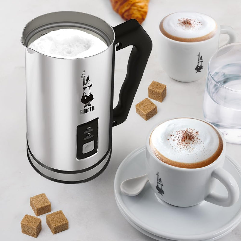 Bialetti 0004430 Montalatte Elettrico, Fassungsvermögen 240 ml, 500 W, 1 Tasse Rostfreier Stahl, Sil
