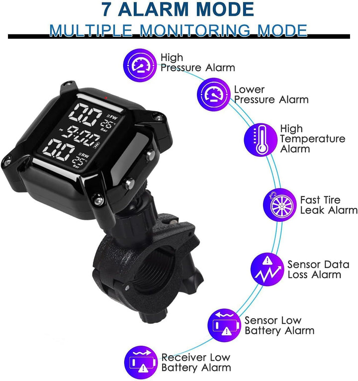 ESLOYSUN Motorrad Drahtloses Reifendruckkontrollsystem, USB wiederaufladbares TPMS für Motorräder mi