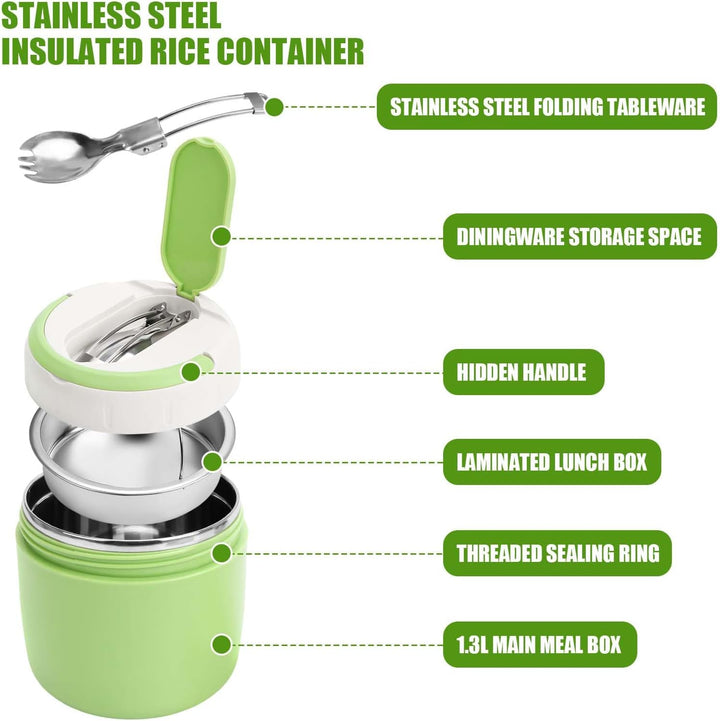 Thermobehälter für Essen 1.3L, Edelstahl, Thermo Lunchbox mit faltbarem Besteck, Suppenbehälter to g