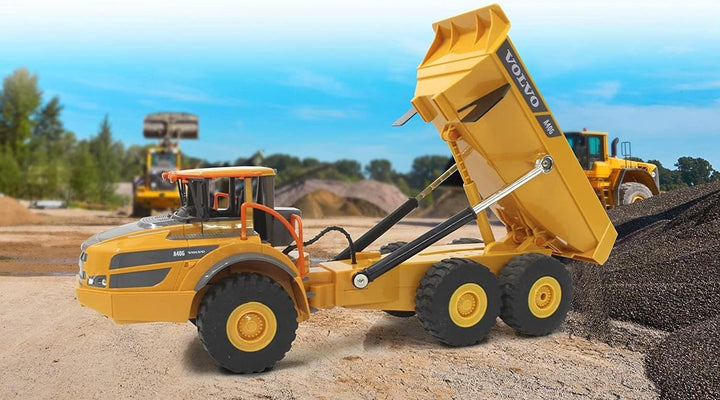 JAMARA 405056 - Muldenkipper Volvo A40G 1:20 2,4GHz- originalgetreue Knicklenkung, Kippmulde hoch /