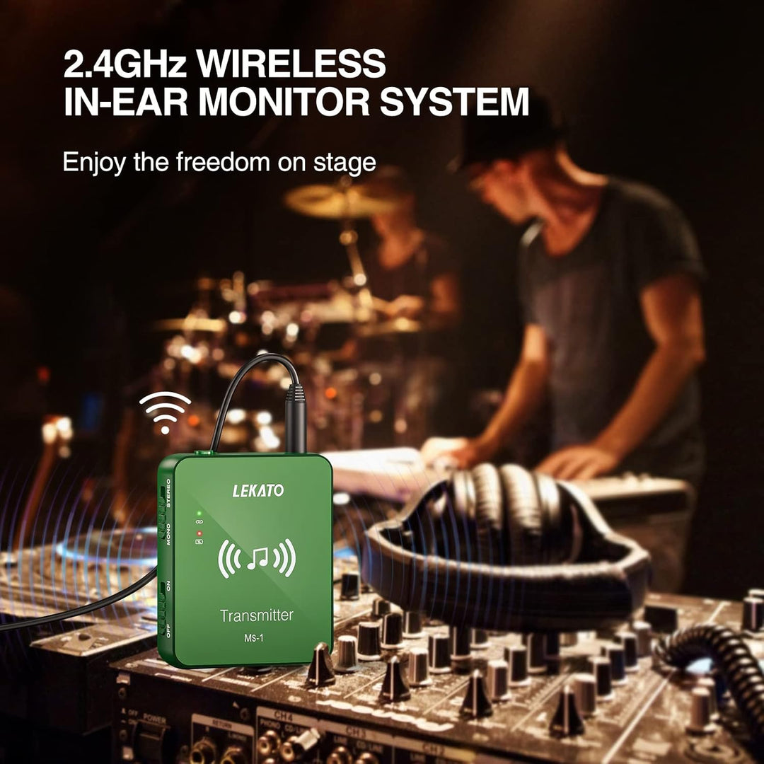 LEKATO Kabelloses In-Ear-Monitorsystem, 2,4 GHz, kabelloses IEM-System mit Sender, Gürtelpack-Empfän