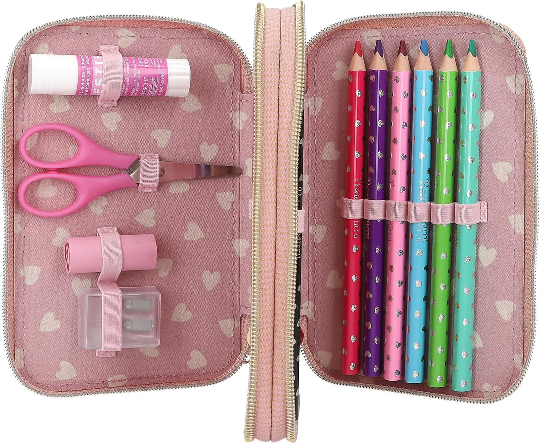 Depesche 12864 Princess Mimi Bunny Ballet - Gefüllte 2-Fach Federtasche mit rosa Plüschfell und lang