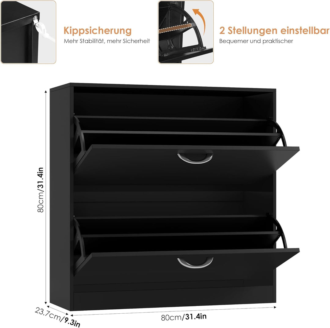 FirFurd Schuhschrank schwarz mit Schuhkipper für 8-16 Parre, Schuhregal platzsparend für Schuhaufbew