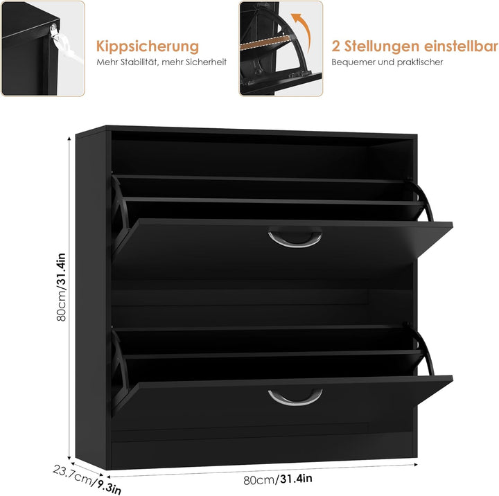 FirFurd Schuhschrank schwarz mit Schuhkipper für 8-16 Parre, Schuhregal platzsparend für Schuhaufbew